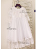 Long Sleeves White Lace Tulle Flower Girl Dress With Attached Cape Long Sleeves White Lace Tulle Flower Girl Dress With Attached Cape